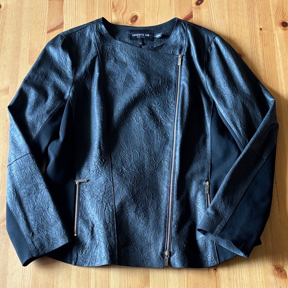 Lafayette 148 New York Black Leather Jacket - Picture 1 of 5